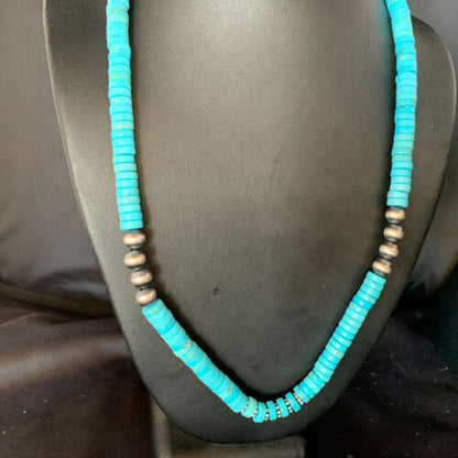 Southwestern Blue Turquoise Heishi Necklace | 8mm | 20" | Sterling Silver | 13935