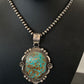 Men's Navajo Pearls Necklace Pendant | Sterling Silver | Blue Turquoise #8 | Authentic Native American Handmade | 526
