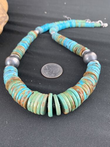 Navajo Sterling Silver Necklace with Southwestern Blue Green Turquoise | 20" | Graduated | Authentic Native American Jewelry