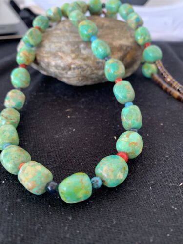 Navajo Blue Turquoise & Agate Necklace | Sterling Silver | 19" | Authentic Native American Handmade | 00819