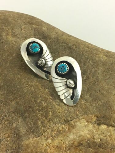Navajo Blue Turquoise Clip-On Earrings | Sterling Silver | Authentic Native American Handmade | 8864