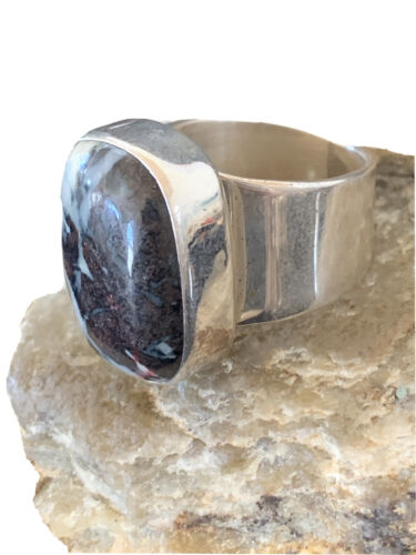 Navajo Men's White Black Cinnabrite Ring | Sterling Silver | Sz 6.5 | Authentic Native American Handmade | 1551