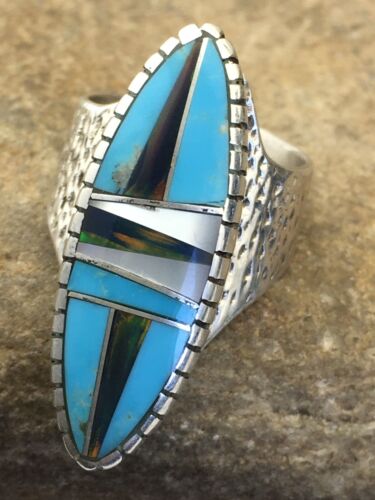 Navajo Multi-Color Opal & Turquoise Inlay Ring | Sterling Silver | Sz 8 | Authentic Native American Handmade | 1611