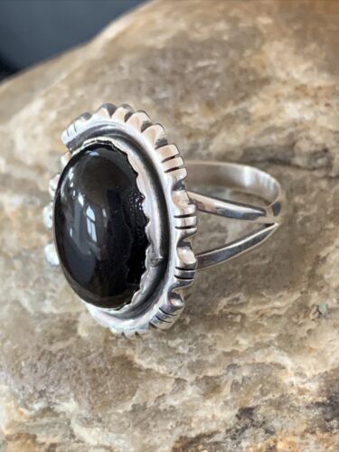 Native American Men's Navajo Black Onyx Ring | Sterling Silver | Sz 8 | 1081