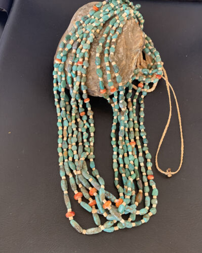 Native American Santo Domingo 7-Strand Necklace | Shell & Green Turquoise | 38" | 12051