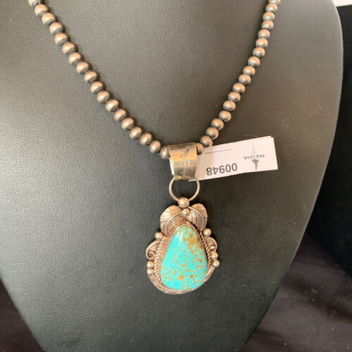 Navajo Men's Turquoise #8 Pendant Necklace | Sterling Silver | Native American Handmade | 948