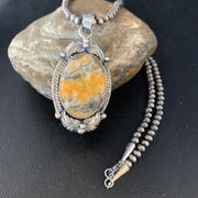 Navajo Bumblebee Jasper Pendant Necklace | Sterling Silver | Authentic Native American Handmade | 14200