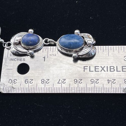 Southwestern Navajo Denim Lapis Dangle Earrings | Sterling Silver | 2" | 01796