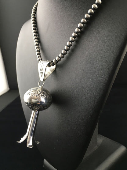 Navajo Sterling Silver Naja Necklace Pendant | 3" | Authentic Native American Handmade | 10048 - Masha USA