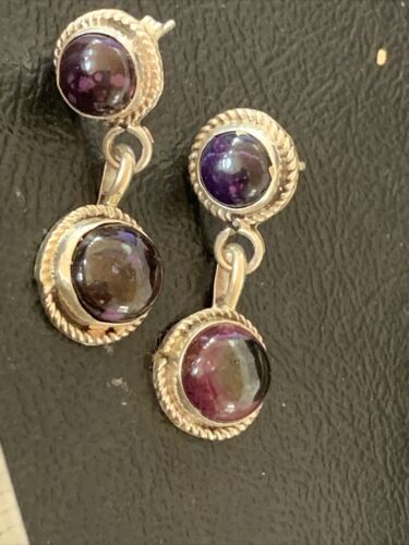 Navajo Purple Sugilite Post Dangle Earrings | Sterling Silver | Authentic Native American Handmade | 1598