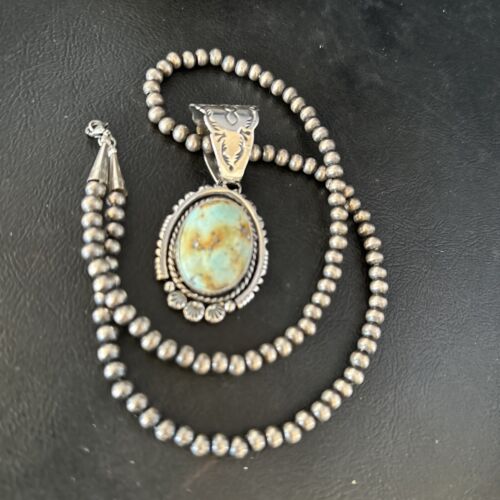 Navajo Golden Hills Turquoise Pendant Necklace | Sterling Silver | Authentic Native American Handmade | 14349