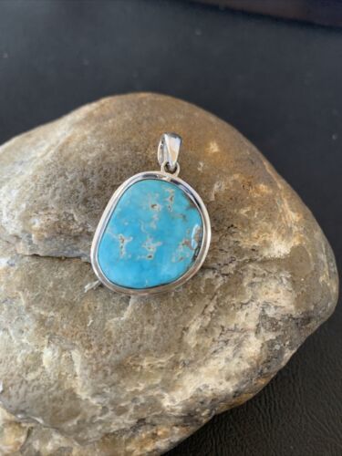 Navajo Blue Bisbee Turquoise Pendant | Sterling Silver | 1.5" | Authentic Native American Handmade | 1623