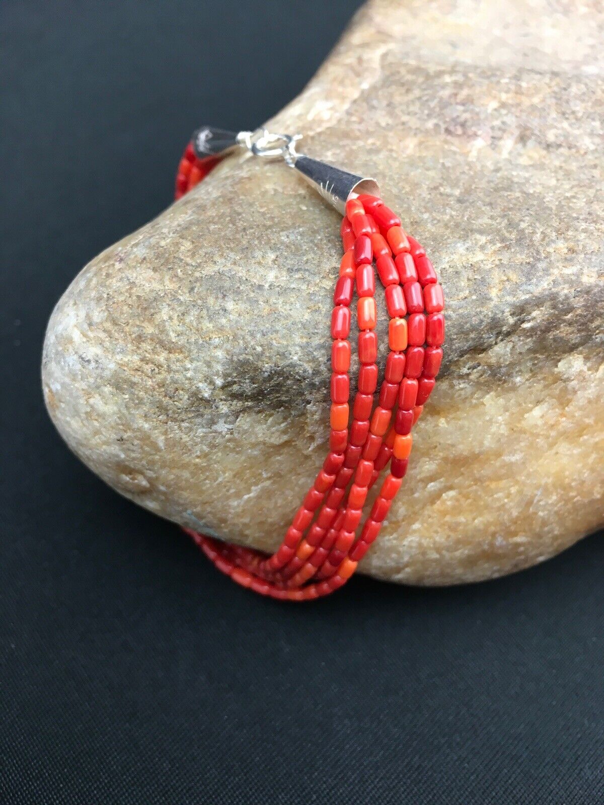 Liquid Silver Women's Red Apple Coral Heishi Bracelet | Sterling Silver | 5-Strand | 7" | 13609