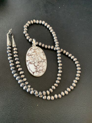 Men's Navajo Wild Horse Turquoise Pendant Necklace | Sterling Silver | Authentic Native American Handmade | 12814