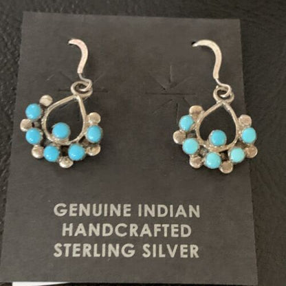 Southwestern Zuni Needle Point Turquoise Earrings | Sterling Silver | Authentic Native American Handmade | 12887
