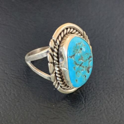 Navajo Blue Kingman Turquoise Ring | Sterling Silver | Sz 8.5 | Authentic Native American Handmade | 11922
