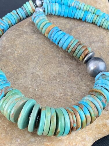 Navajo Sterling Silver Necklace with Southwestern Blue Green Turquoise | 20" | Graduated | Authentic Native American Jewelry