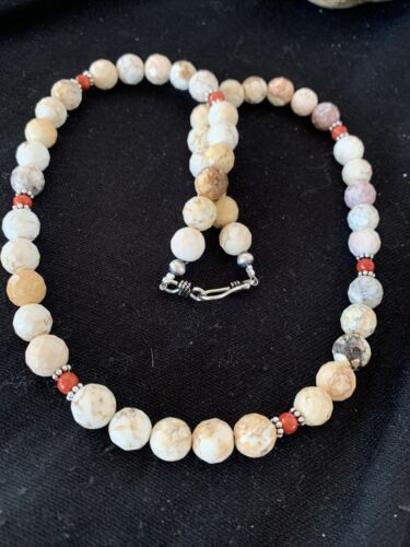 Navajo Turquoise Wild Horse Coral Necklace | Sterling Silver Naja | Authentic Native American Handmade | 20" | 964