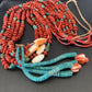 Southwestern Santo Domingo Red Coral Green Turquoise 5-Strand Jacla Necklace | 38" | Native American Handmade | 12052