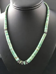 Navajo Green Turquoise Heishi Necklace | Sterling Silver | 22" | Graduated 10051