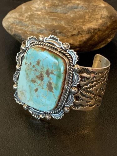 Native American Men's Navajo Royston Turquoise Cuff Bracelet | Sterling Silver | 1414