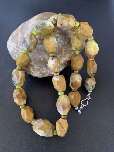 Navajo Graduated Faceted Green Nugget Turquoise Necklace | Sterling Silver | Authentic Native American | 21" | 1494