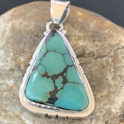 Navajo Men's Pendant | Sterling Silver Spiderweb Turquoise | 2" | Authentic Native American Handmade | 10755