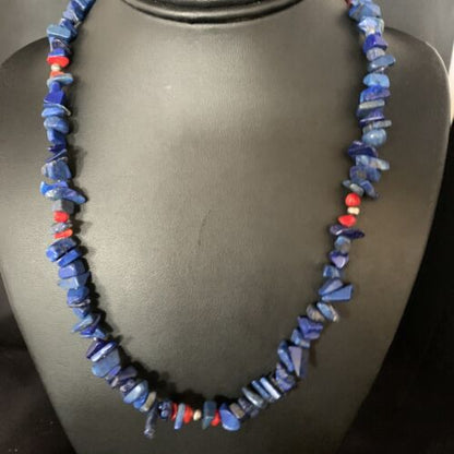 Men's Navajo | Lapis Lazuli Spiny Strand Necklace | Sterling Silver | 18" | Authentic Native American Handmade | 13572