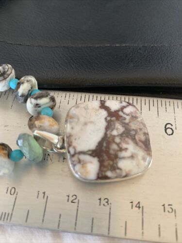 Men's Navajo Wild Horse Turquoise Pendant Necklace | Sterling Silver | Authentic Native American Handmade | 10265