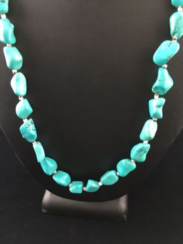 Navajo Blue Nugget Turquoise Heishi Necklace | Sterling Silver | 22" | Authentic Native American Handmade | 10064