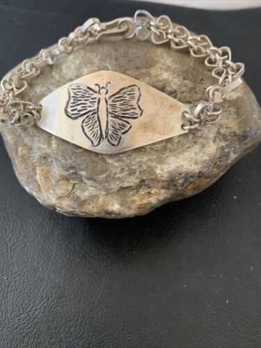 Vintage Navajo Sterling Silver Butterfly Link Bracelet | Authentic Native American Handmade | 1467