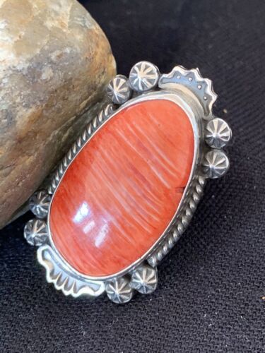 Southwestern Women's Navajo Red Spiny Oyster Ring | Sterling Silver | Sz 10 | Authentic Native American Handmade | 1005
