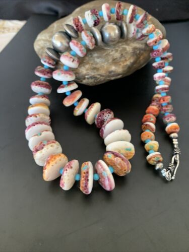Navajo Purple Spiny Oyster & Turquoise Necklace | Sterling Silver | Authentic Native American | Graduated | 22" | 11390