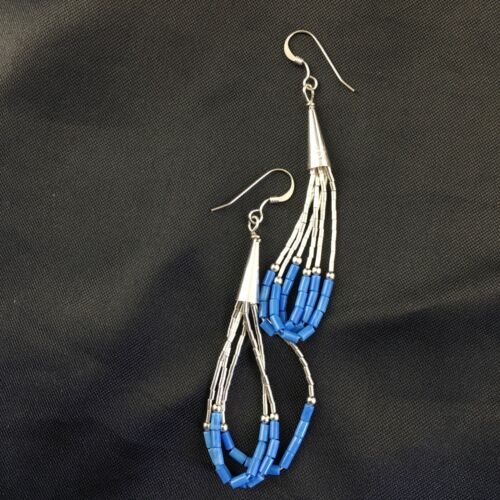 Liquid Sterling Silver Heishi Dangle Earrings | Blue Denim Lapis | 2" | 2005