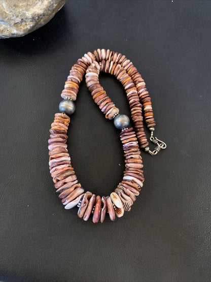 Navajo Sterling Silver Purple Spiny Oyster Necklace | Authentic Native American | 22" | 02182