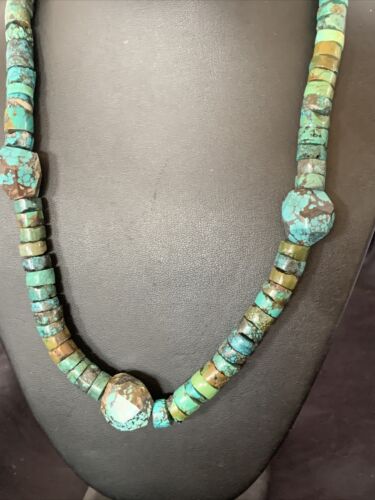 Chunky Men's Navajo Spiderweb Turquoise Heishi Necklace | Sterling Silver | 21" | 124504 - Masha USA