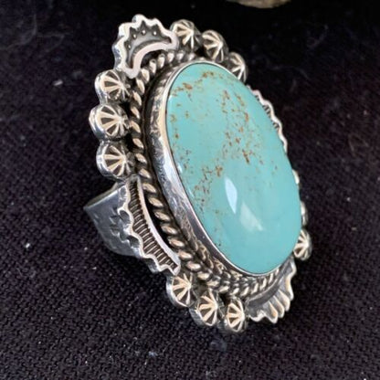 Southwestern Navajo Blue Kingman Turquoise Ring | Sterling Silver | Sz 9 | 01643