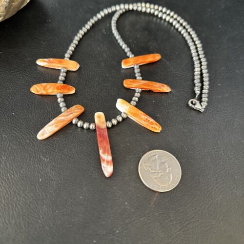 Navajo Spiny Oyster Stick Bead Necklace | Sterling Silver | 20" | Authentic Native American Handmade | 14329