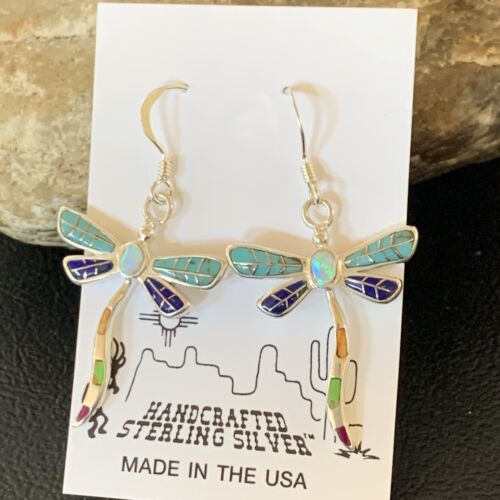 Navajo Dragonfly Turquoise Spiny Opal Inlay Earrings | Sterling Silver | 1" | 12017