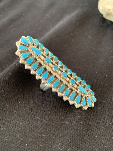 Navajo Blue Turquoise Cluster Ring | Authentic Native American Sterling Silver | Multi-Stone | Sz 7 | 506