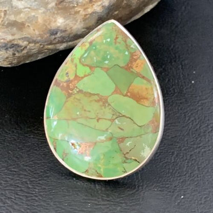 Adjustable Navajo Green Mojave Turquoise Ring | Sterling Silver | Sz 8 | 11722
