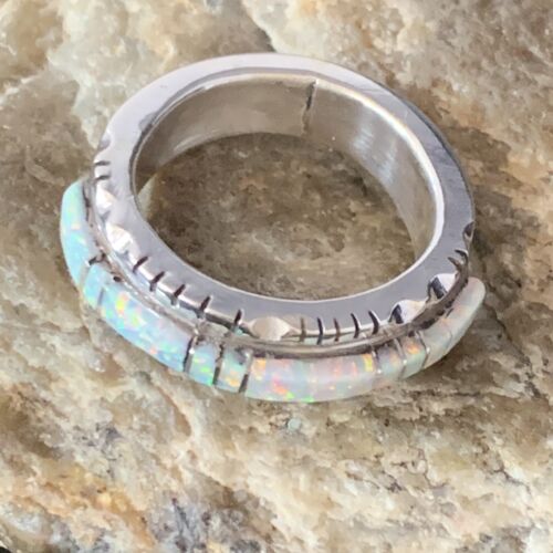 Navajo White Opal Inlay Ring | Sterling Silver | Sz 11.5 | Authentic Native American Handmade | 13534