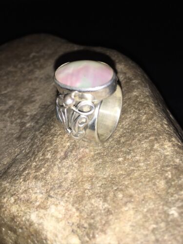 Southwestern Navajo White Mabe Pearl Ring | Sterling Silver | Sz 8 | 01726