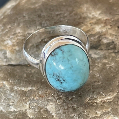 Navajo Spiderweb Blue Turquoise Ring | Sterling Silver | Sz 6.5 | Authentic Native American Handmade | 11445
