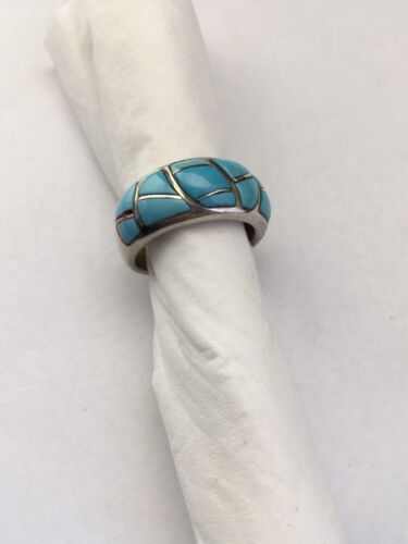 Navajo Kingman Turquoise Corn Inlay Ring | Sterling Silver | Sz 7.5 | 01619