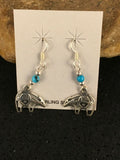 Navajo Sterling Silver Turquoise Bead Dangle Bear Paw Earrings | Authentic Native American Handmade | 8785