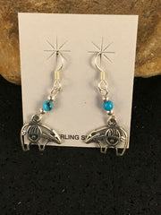 Navajo Sterling Silver Turquoise Bead Dangle Bear Paw Earrings | Authentic Native American Handmade | 8785