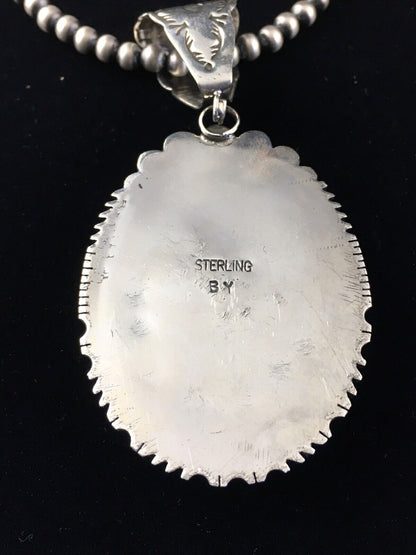 Men's XL Navajo Pearls Necklace Pendant | Sterling Silver Blue Lapis | Authentic Native American Handmade | 10116