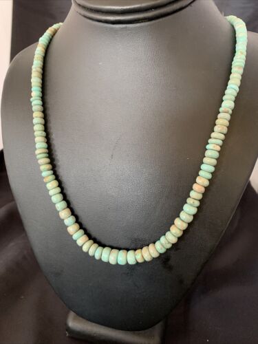 Navajo Pearls Royston Bead Green Turquoise Necklace | Sterling Silver | 26" | Authentic Native American Handmade | 12534