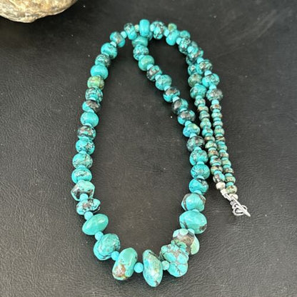 Navajo Pearls Sterling Silver Blue Spiderweb Turquoise Necklace | Authentic Native American | 26" | 14358